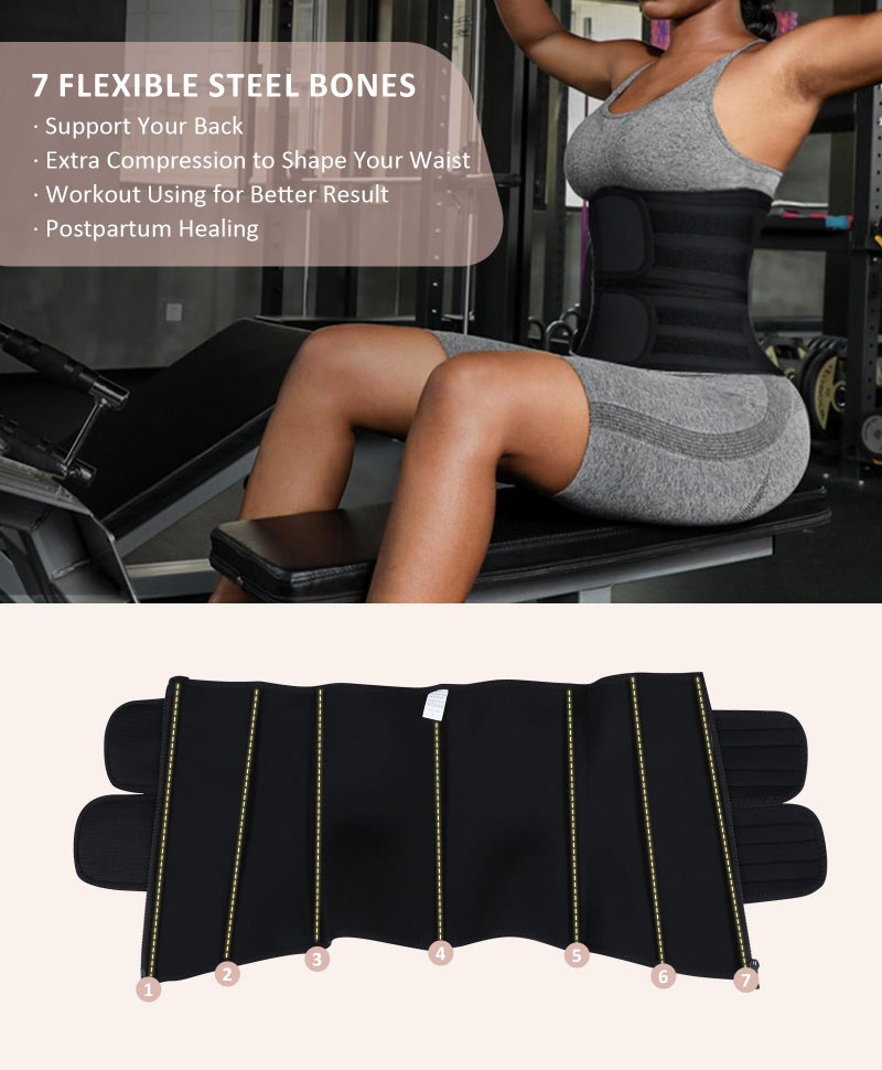 FeelinGirl Waist Trainer for Women Weight Loss Waist Corset Hourglass Underbust Corset 2 Belts Sport Girdle Black L - Image 5