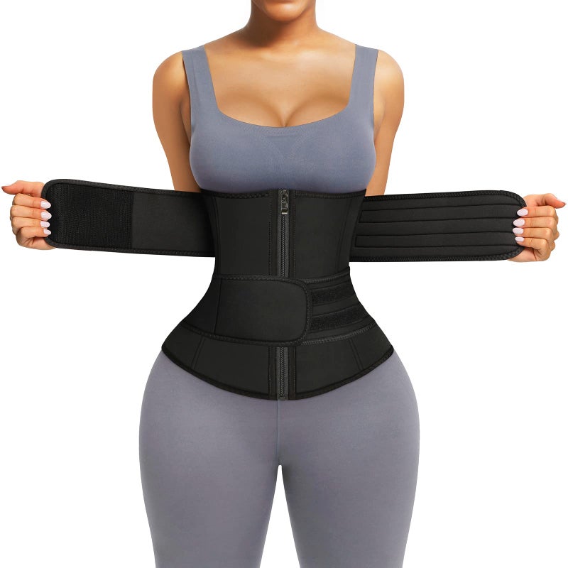 FeelinGirl Waist Trainer for Women Weight Loss Waist Corset Hourglass Underbust Corset 2 Belts Sport Girdle Black L - Image 1