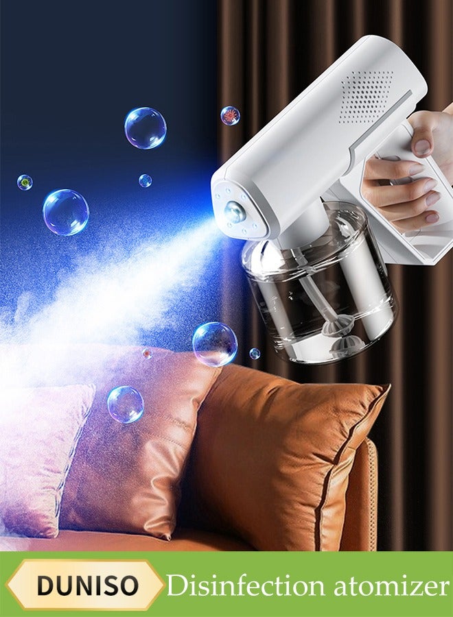 DUNISO Nano Spray Disinfection Spray Gun, Wireless Handheld Atomization Disinfection Gun, Rechargeable Blue Light Air Disinfection Machine, Electric Spray Machine, Suitable For Home, Office, School Or Garden,380ml,180*54*146mm, White - Image 1