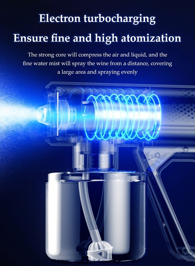 DUNISO Nano Spray Disinfection Spray Gun, Wireless Handheld Atomization Disinfection Gun, Rechargeable Blue Light Air Disinfection Machine, Electric Spray Machine, Suitable For Home, Office, School Or Garden,380ml,180*54*146mm, White - Image 5