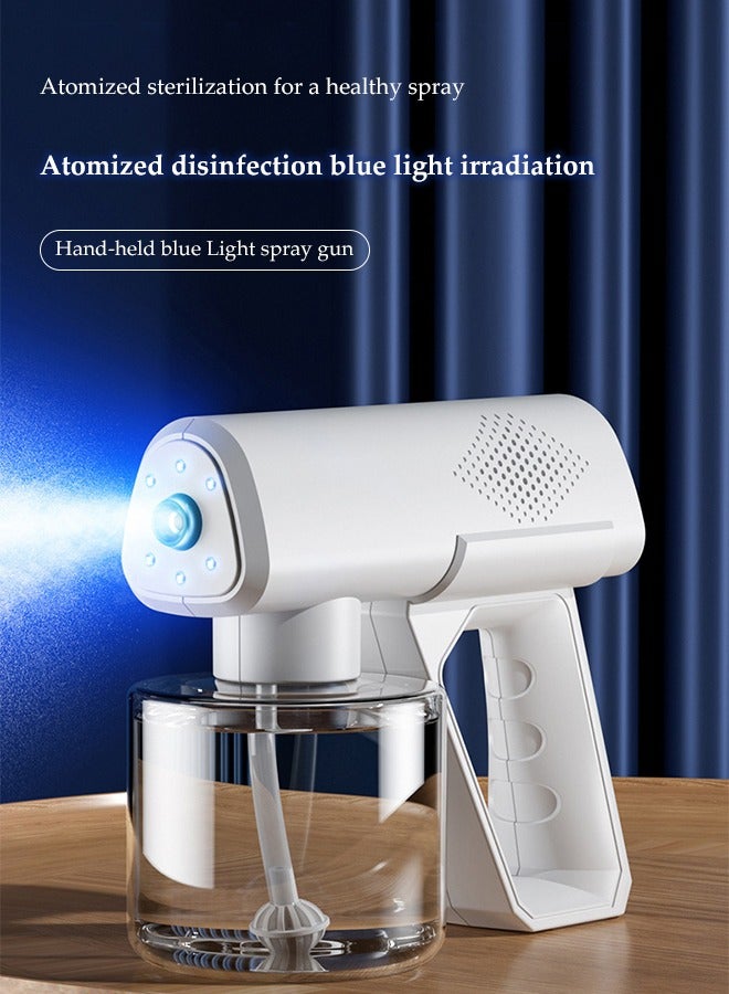 DUNISO Nano Spray Disinfection Spray Gun, Wireless Handheld Atomization Disinfection Gun, Rechargeable Blue Light Air Disinfection Machine, Electric Spray Machine, Suitable For Home, Office, School Or Garden,380ml,180*54*146mm, White - Image 2