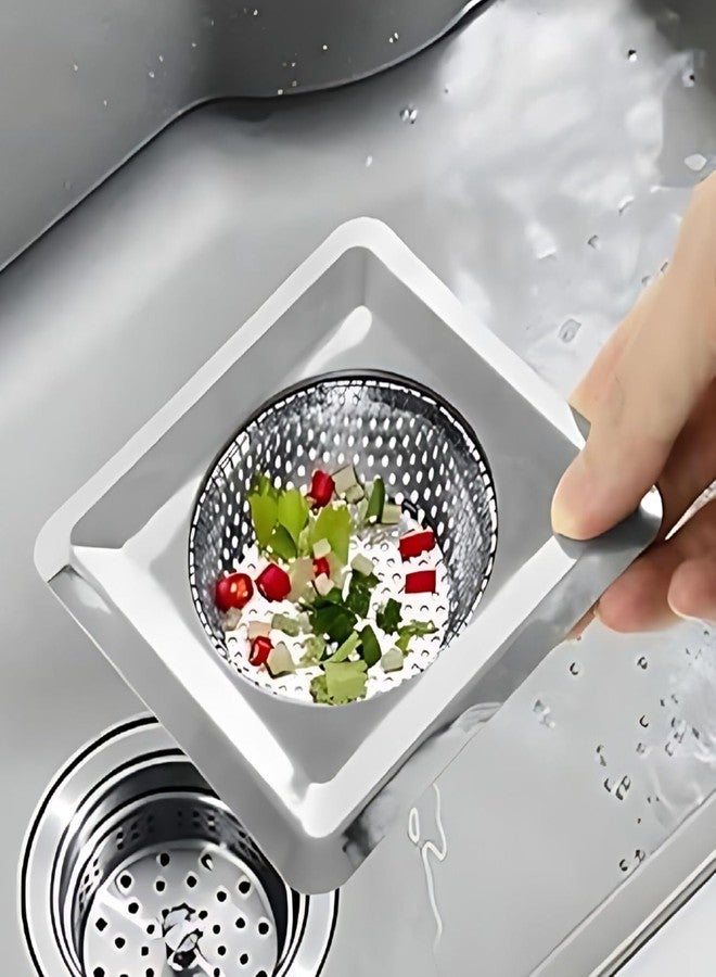 Kitchwish Multi-Purpose Stainless Steel Square Sink Strainer Jali (11.5cm x 3cm) | Heavy Duty Drain Filter for Kitchen Sink, Wash Basin & Bathroom Floor | Rust-Proof & Anti-Clogging - Pack of 1 - Image 3