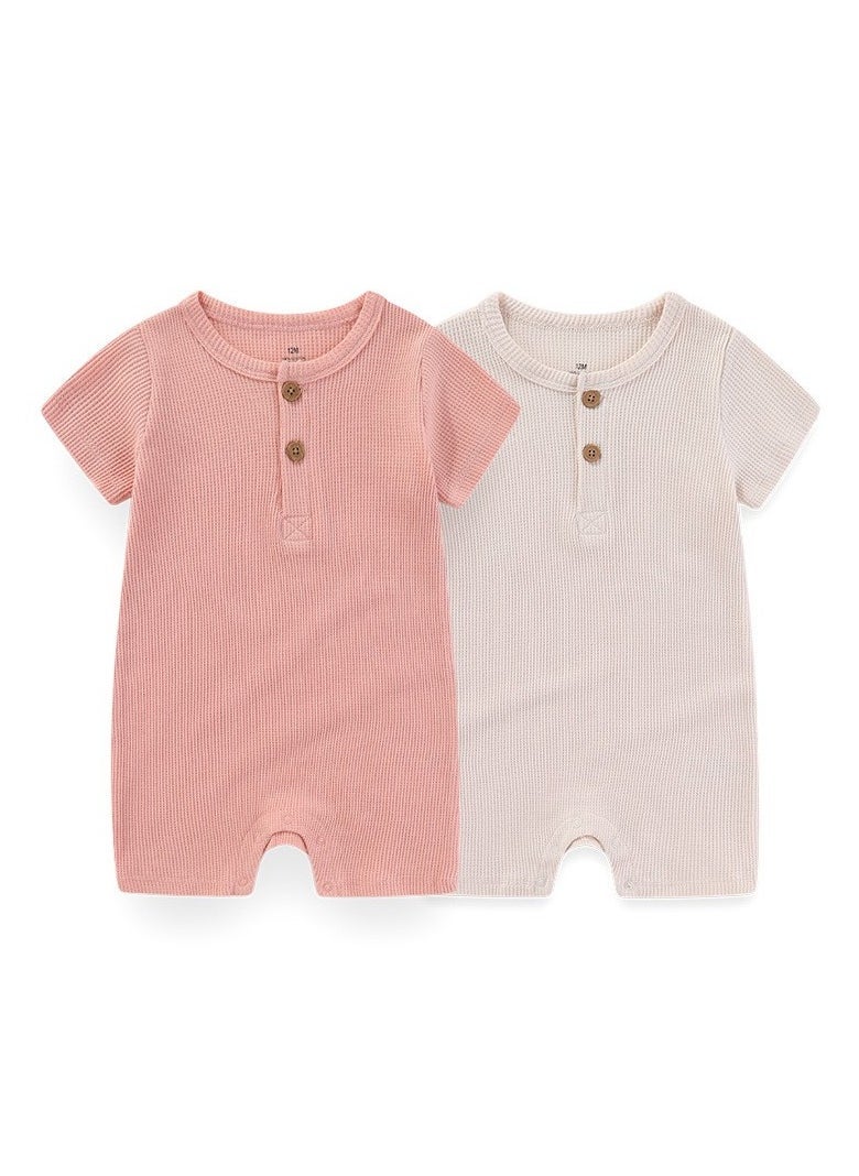 RedMapleTEK 2-piece set of pure cotton jumpsuits for infants and young children, short-sleeved crawling clothes  - Image 1