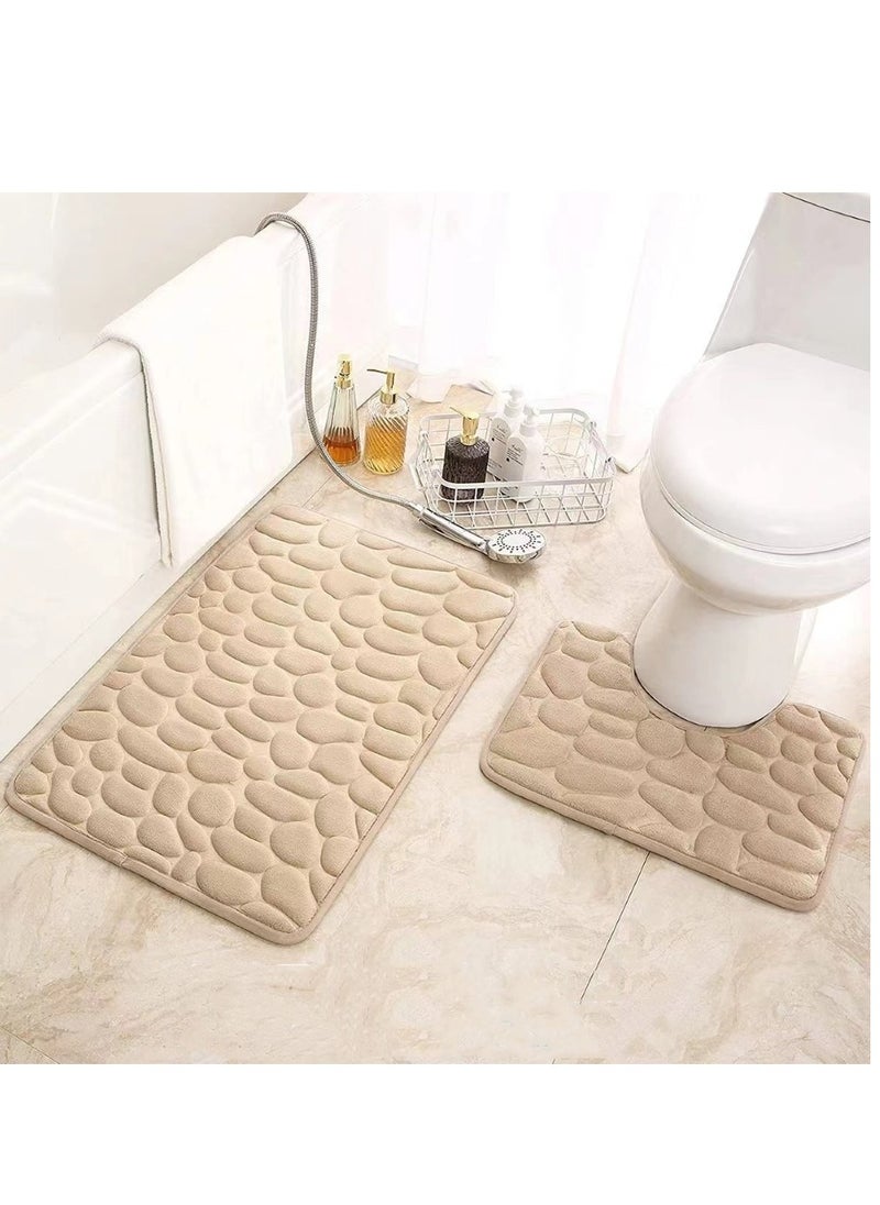 Kutis 2-Pieces European Simple Style Toilet Floor Mat Suit Bathroom Carpet Set Polyester Fiber Khaki 80x50 cm And 50x40 cm  - Image 2