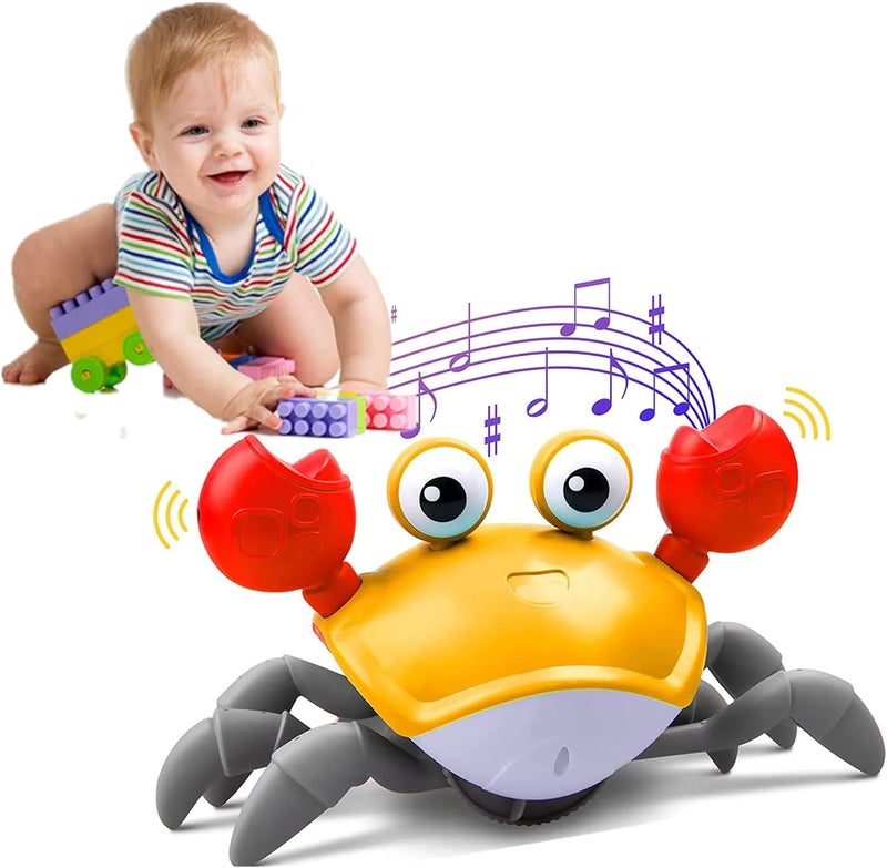 Crawling Toys for Kids,Electronic Pet Crab Crawling Toys with Music for Kids Interactive Toddler Toy with Obstacle Avoidance Feature USB Rechargeable (Yellow) - Image 3