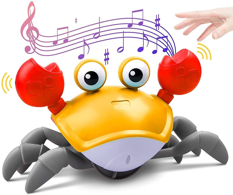 Crawling Toys for Kids,Electronic Pet Crab Crawling Toys with Music for Kids Interactive Toddler Toy with Obstacle Avoidance Feature USB Rechargeable (Yellow) - Image 1