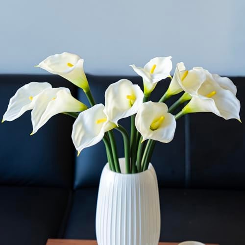DUYONE Artificial Flowers Calla Lilly 25.6'' Large Fake Bouquet Soft Real Touch Long Stem Plants 5 Pcs for Home,Living Room,Bedroom,Dining Table,Office,Weddings Party Garden Décor(Creamy White) - Image 1