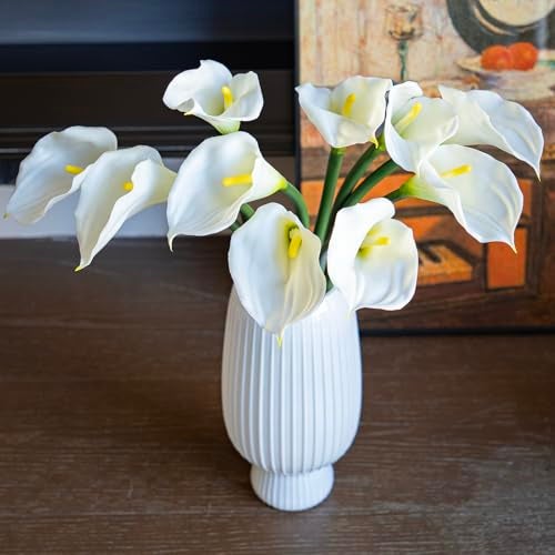 DUYONE Artificial Flowers Calla Lilly 25.6'' Large Fake Bouquet Soft Real Touch Long Stem Plants 5 Pcs for Home,Living Room,Bedroom,Dining Table,Office,Weddings Party Garden Décor(Creamy White) - Image 4