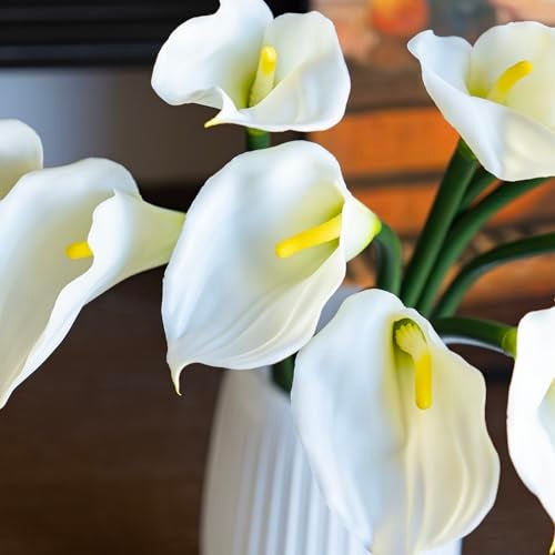 DUYONE Artificial Flowers Calla Lilly 25.6'' Large Fake Bouquet Soft Real Touch Long Stem Plants 5 Pcs for Home,Living Room,Bedroom,Dining Table,Office,Weddings Party Garden Décor(Creamy White) - Image 5