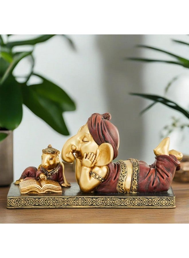 Karigaari Karigaari India Lord Ganesha Reading Book with Mouse, Ganeshji Murti Idol Decorative Religious Showpiece for Home Decor, Pooja Room, Temple & House Warming Gift  - Image 1