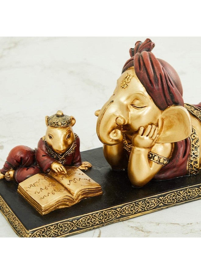 Karigaari Karigaari India Lord Ganesha Reading Book with Mouse, Ganeshji Murti Idol Decorative Religious Showpiece for Home Decor, Pooja Room, Temple & House Warming Gift  - Image 4