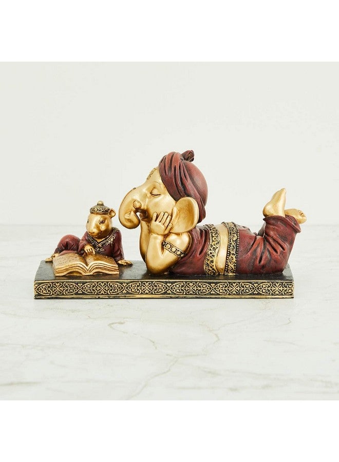 Karigaari Karigaari India Lord Ganesha Reading Book with Mouse, Ganeshji Murti Idol Decorative Religious Showpiece for Home Decor, Pooja Room, Temple & House Warming Gift  - Image 5