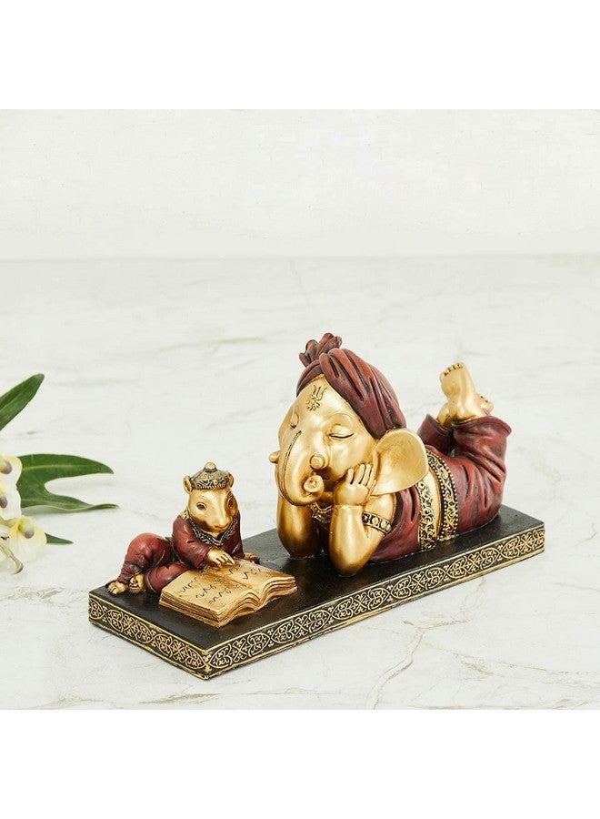 Karigaari Karigaari India Lord Ganesha Reading Book with Mouse, Ganeshji Murti Idol Decorative Religious Showpiece for Home Decor, Pooja Room, Temple & House Warming Gift  - Image 2