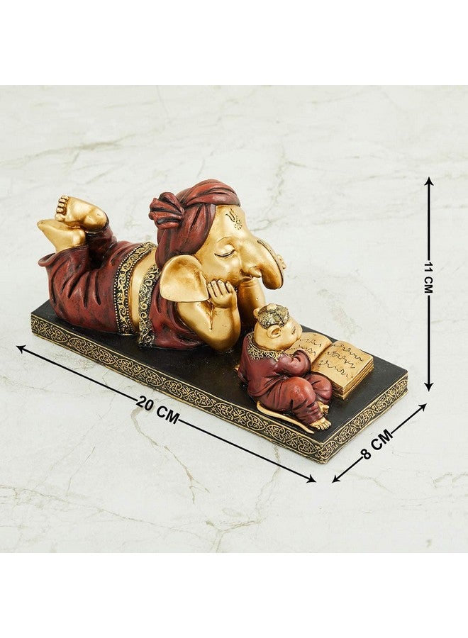 Karigaari Karigaari India Lord Ganesha Reading Book with Mouse, Ganeshji Murti Idol Decorative Religious Showpiece for Home Decor, Pooja Room, Temple & House Warming Gift  - Image 3