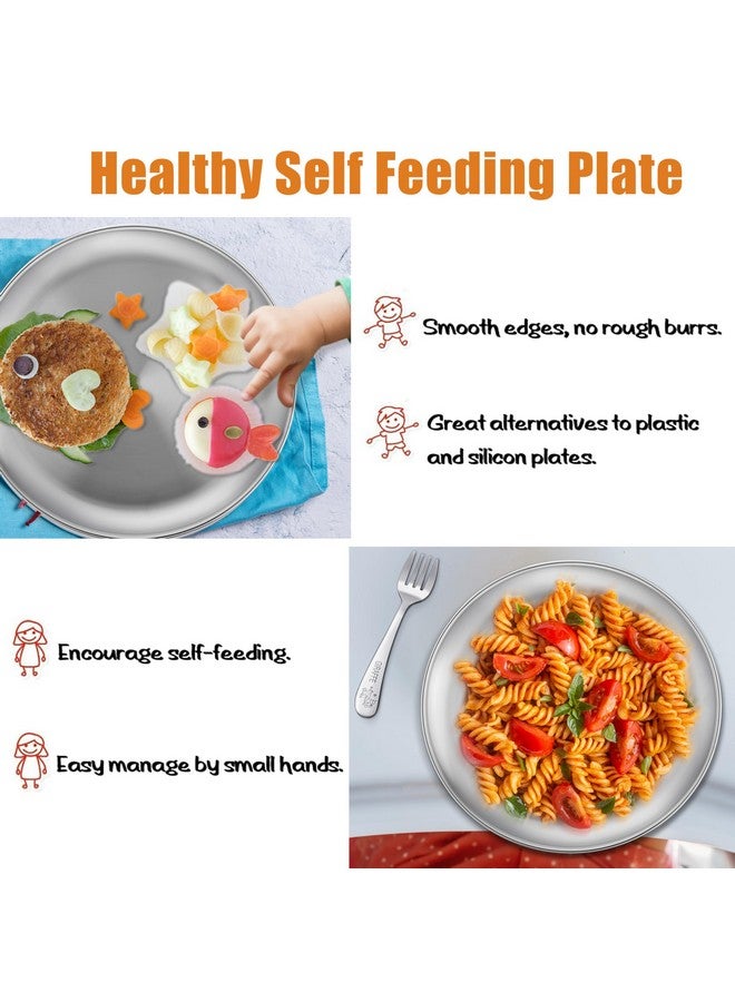 E-far Stainless Steel Plates Set of 6, 8-inch Metal Dinner Plates for Kids Toddlers, Great for Self-feeding/Picnic/Outdoor Camping, Healthy & Non-toxic, Shatterproof & Dishwasher Safe - Image 4
