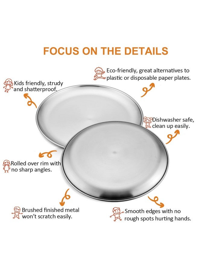 E-far Stainless Steel Plates Set of 6, 8-inch Metal Dinner Plates for Kids Toddlers, Great for Self-feeding/Picnic/Outdoor Camping, Healthy & Non-toxic, Shatterproof & Dishwasher Safe - Image 3