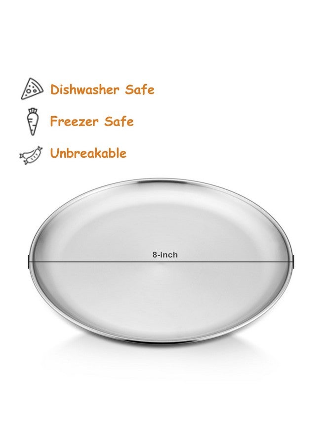 E-far Stainless Steel Plates Set of 6, 8-inch Metal Dinner Plates for Kids Toddlers, Great for Self-feeding/Picnic/Outdoor Camping, Healthy & Non-toxic, Shatterproof & Dishwasher Safe - Image 2