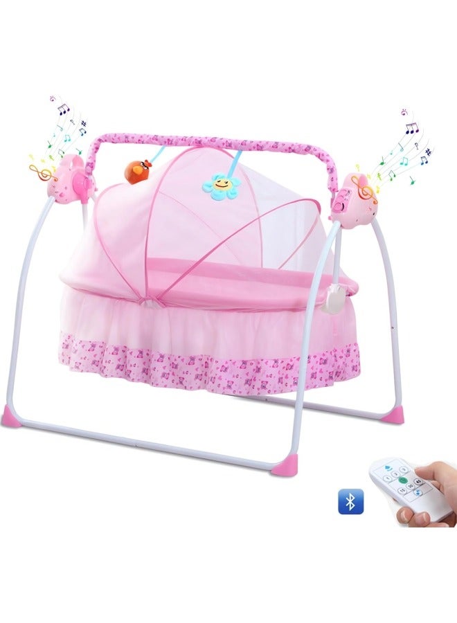 CCOVERY Electric Baby Crib Cradle,Foldable Baby Cradle Swing with Remote Control & Music, Foldable Baby Bassinet for 0-18 Months Newborn ,Pink - Image 1