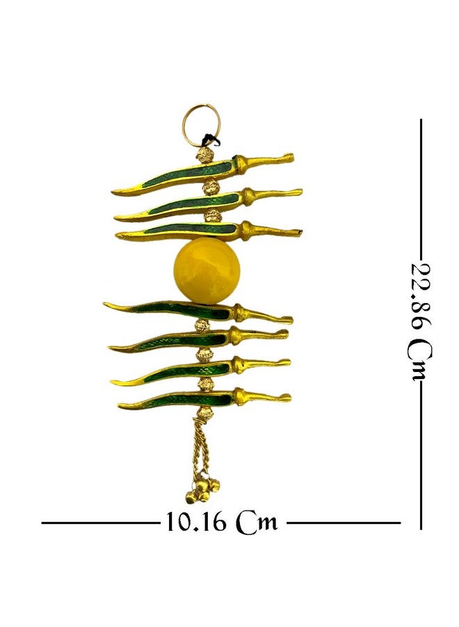 DT DECTONE Nimbu Mirchi Nazar Battu Wall Hanging for Home Decor, Living Room Décor, Evil Eye Protector Hanging, Good Luck Charm, Metallic Decorative Showpiece for Cars, Homes & Offices - Image 2