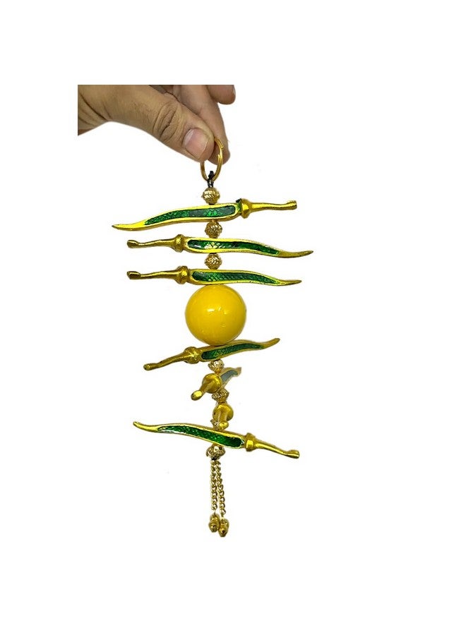 DT DECTONE Nimbu Mirchi Nazar Battu Wall Hanging for Home Decor, Living Room Décor, Evil Eye Protector Hanging, Good Luck Charm, Metallic Decorative Showpiece for Cars, Homes & Offices - Image 1