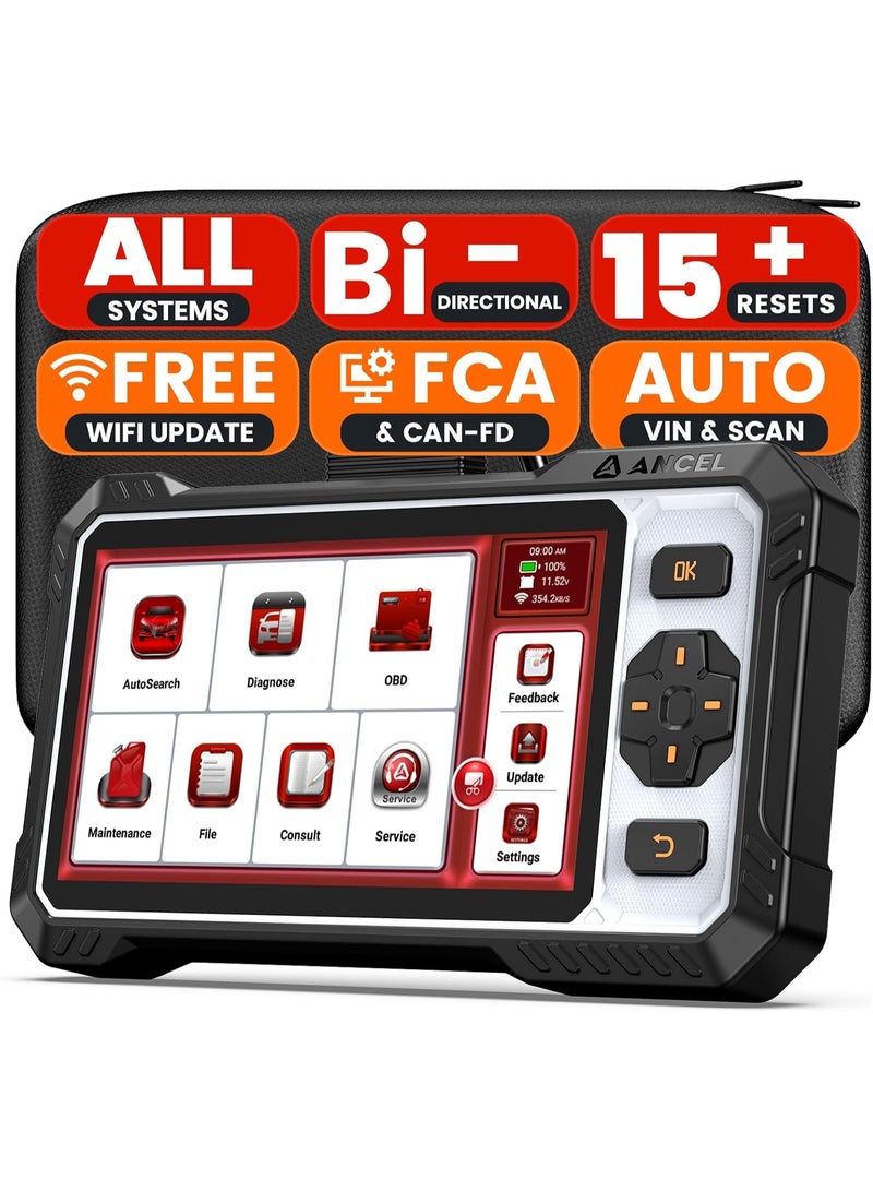 Ancel FX6100 Bidirectional Scan Tool, Full System OBD2 Diagnostic Scanner with 15+ Reset, Brake-pad/Battery/ABS/TPMS/Steering Angle/Injector Coding, CAN FD & FCA AutoAuth, Lifetime Free Updates - Image 1