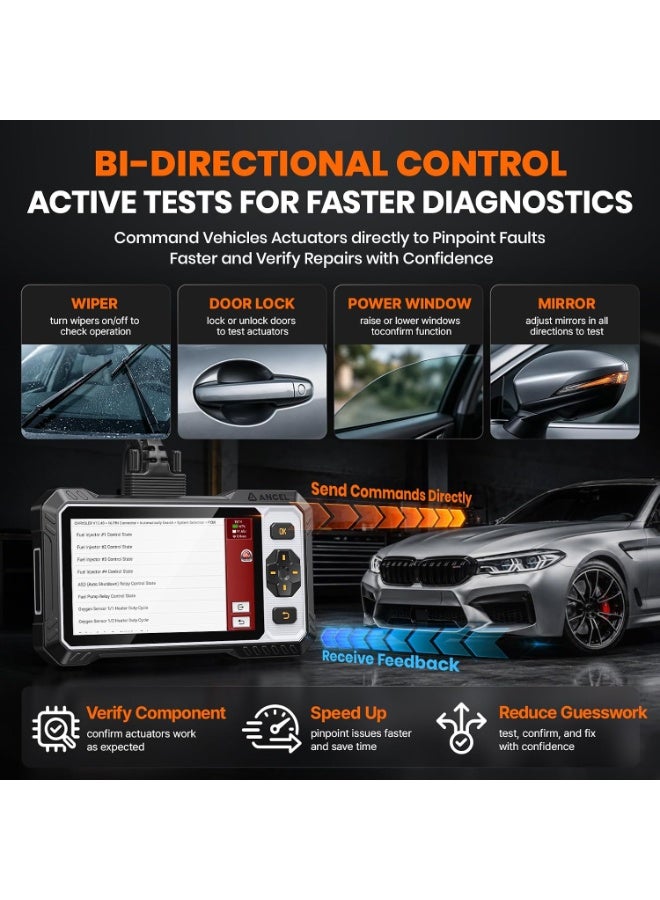 Ancel FX6100 Bidirectional Scan Tool, Full System OBD2 Diagnostic Scanner with 15+ Reset, Brake-pad/Battery/ABS/TPMS/Steering Angle/Injector Coding, CAN FD & FCA AutoAuth, Lifetime Free Updates - Image 2