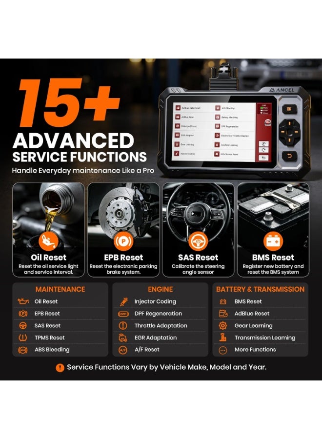 Ancel FX6100 Bidirectional Scan Tool, Full System OBD2 Diagnostic Scanner with 15+ Reset, Brake-pad/Battery/ABS/TPMS/Steering Angle/Injector Coding, CAN FD & FCA AutoAuth, Lifetime Free Updates - Image 3