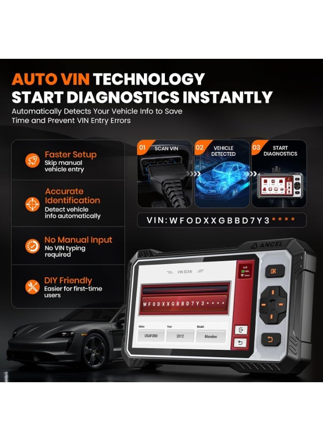 Ancel FX6100 Bidirectional Scan Tool, Full System OBD2 Diagnostic Scanner with 15+ Reset, Brake-pad/Battery/ABS/TPMS/Steering Angle/Injector Coding, CAN FD & FCA AutoAuth, Lifetime Free Updates - Image 5