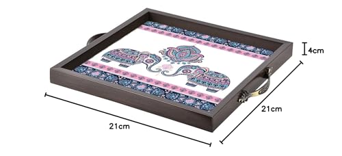 Techbite Design Wooden Serving Tray Can be Used in Any Occasion of Family Single Piece in Black & Brown Colour with 3 Size 9 * 9 Inches - Image 4
