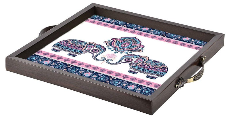 Techbite Design Wooden Serving Tray Can be Used in Any Occasion of Family Single Piece in Black & Brown Colour with 3 Size 9 * 9 Inches - Image 2