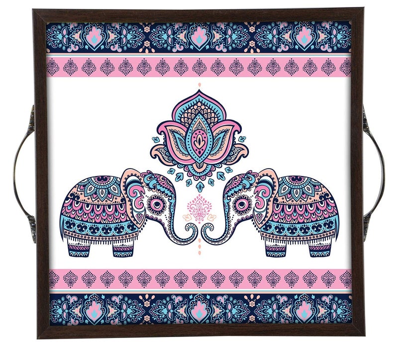 Techbite Design Wooden Serving Tray Can be Used in Any Occasion of Family Single Piece in Black & Brown Colour with 3 Size 9 * 9 Inches - Image 1