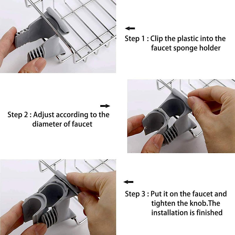 PASHANDOZ Adjusting Multifunctional Stainless Steel Caddy Over Sink Clamp Faucet Sponge Scrubber Holder Storage Hanging Shelf Draining Bathroom Tap Organizer Rack - Image 5