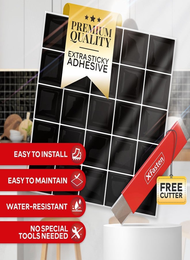 XFasten Peel and Stick Backsplash Black for Kitchen 10pcs 12” x 12” Waterproof Self-Adhesive 3D Bathroom Backsplash Peel and Stick Wall Tiles for Kitchen, Temporary Bathroom Tiles for Wall w/Cutter - Image 2