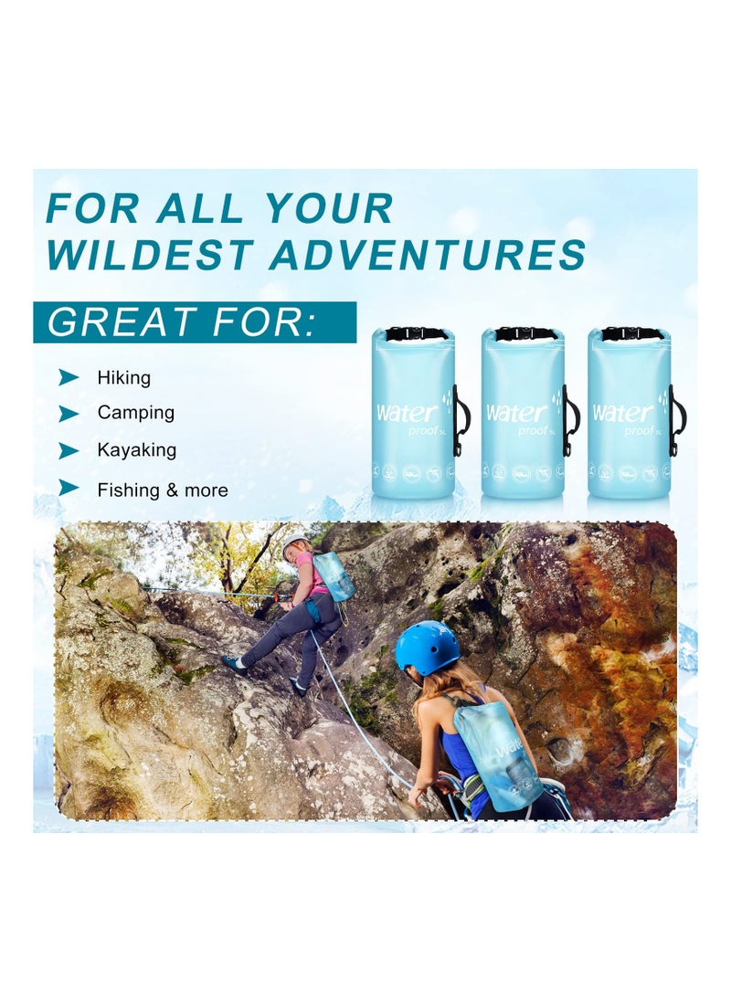 SYOSI Waterproof Dry Bag, 3PCS 5L Roll Top Transparent Dry Storage Bag Backpack, Lightweight Dry Pack, Storage Man Women Beach Swimming Bag for Travel Boating Kayaking Camping Beach Fishing Surfing  - Image 5
