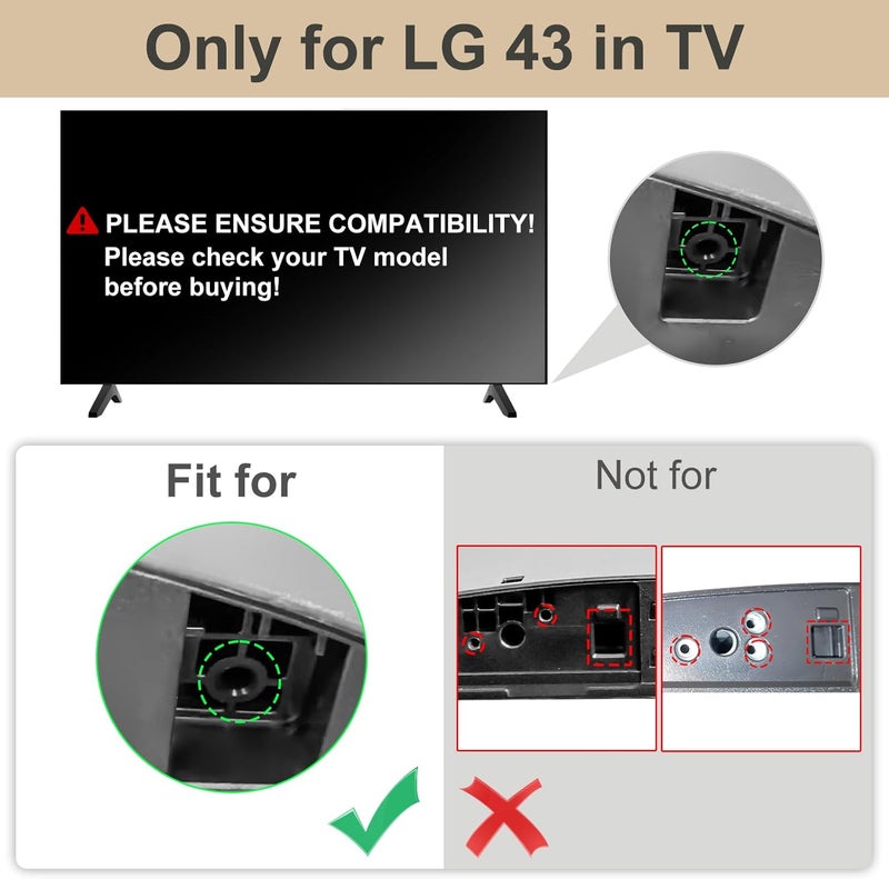 Varghesyla أرجل تلفزيون لسلسلة LG مقاس 43 بوصة UK، متوافقة مع قاعدة حامل تلفزيون LG البديلة 43UK6200 43UK6090 43UK6200PUA 43UK6200PLA 43UK6090PUA 43UK6500PLA 43UK6500LLA 43UK6500MLA 43UK6500AUA مع البراغي - Image 2