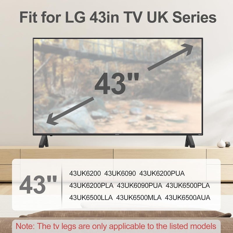 Varghesyla أرجل تلفزيون لسلسلة LG مقاس 43 بوصة UK، متوافقة مع قاعدة حامل تلفزيون LG البديلة 43UK6200 43UK6090 43UK6200PUA 43UK6200PLA 43UK6090PUA 43UK6500PLA 43UK6500LLA 43UK6500MLA 43UK6500AUA مع البراغي - Image 3