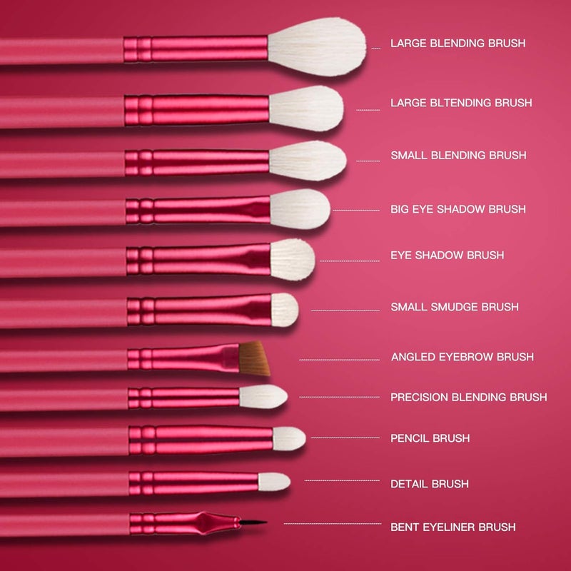 EIGSHOW Makeup Eye Brush Set Eyeshadow Eyeliner Blending Crease Kit 11 Essential Makeup Brushes Pencil Shader Tapered Definer Professional Eyebrow Lip Make Up Tools 11pcs Set AGATE RED - Image 2