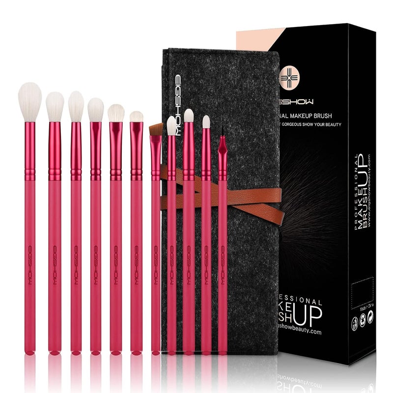 EIGSHOW Makeup Eye Brush Set Eyeshadow Eyeliner Blending Crease Kit 11 Essential Makeup Brushes Pencil Shader Tapered Definer Professional Eyebrow Lip Make Up Tools 11pcs Set AGATE RED - Image 1