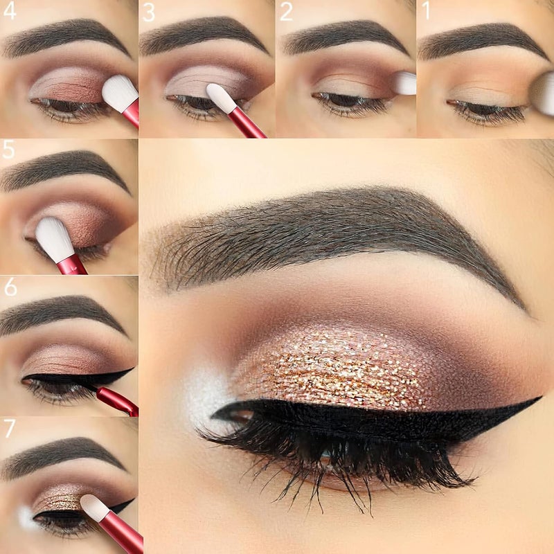 EIGSHOW Makeup Eye Brush Set Eyeshadow Eyeliner Blending Crease Kit 11 Essential Makeup Brushes Pencil Shader Tapered Definer Professional Eyebrow Lip Make Up Tools 11pcs Set AGATE RED - Image 5