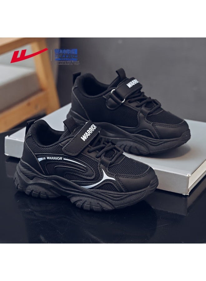 Warrior Children's Shoes Spring And Autumn Style, Kids Running Sneakers, Breathable Boys' White Shoes Wz-1006, Black, Size 27