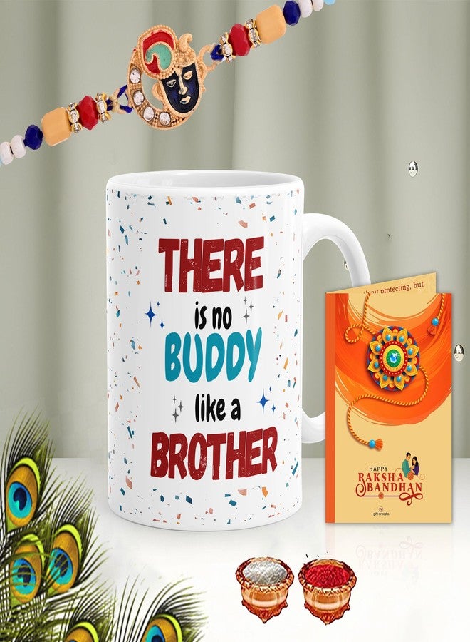 Gift Arcadia Rakhi for Brother with Printed Ceramic Mug Combo |Pack of 4 (Greeting Card, Roli Chawal, Rakhi, Printed Mug) | Best Gift for Brother (White-1) - Image 3