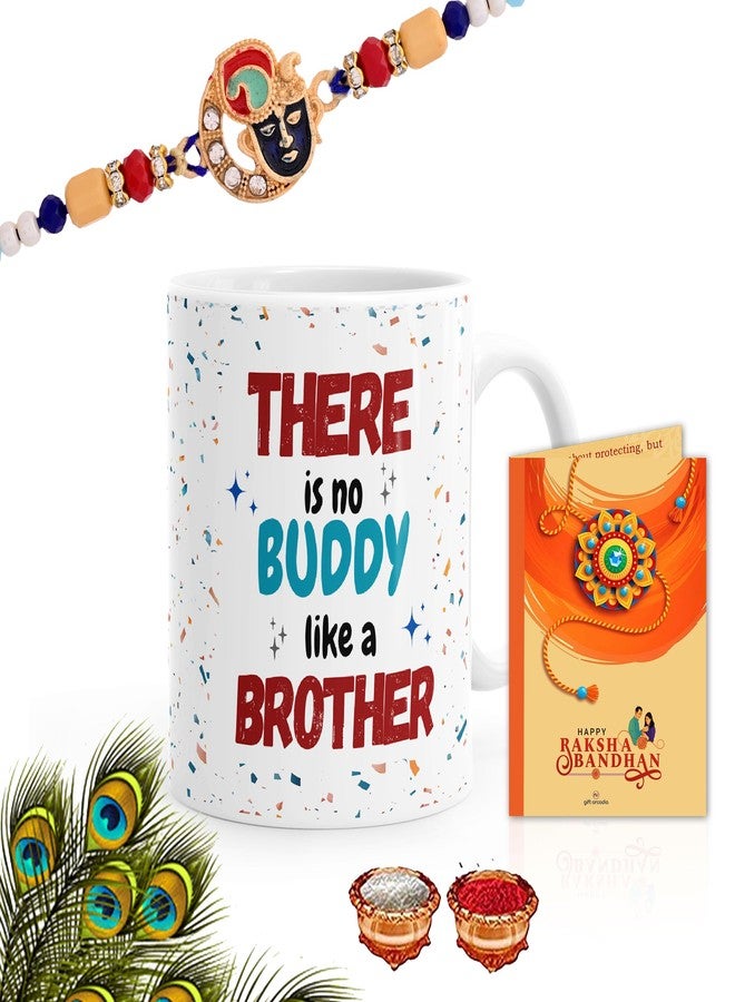 Gift Arcadia Rakhi for Brother with Printed Ceramic Mug Combo |Pack of 4 (Greeting Card, Roli Chawal, Rakhi, Printed Mug) | Best Gift for Brother (White-1) - Image 1