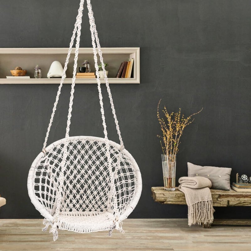 Patiofy Swing For Adults For Home/Swing For Adults/Jhula For Adults/Wooden Swing For Living Room/Swing For Balcony/Cotton Round Hammock Hanging Swing Chair Without Hanging Kit (White) By - Image 2