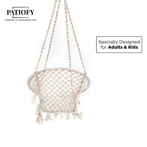Patiofy Swing For Adults For Home/Swing For Adults/Jhula For Adults/Wooden Swing For Living Room/Swing For Balcony/Cotton Round Hammock Hanging Swing Chair Without Hanging Kit (White) By - Image 3