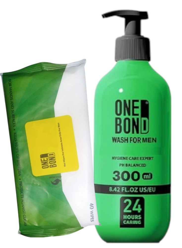 ONE BOND One Bond Green Intimate Wash for Men 300 Ml + FREE Antiseptic Wipes 
