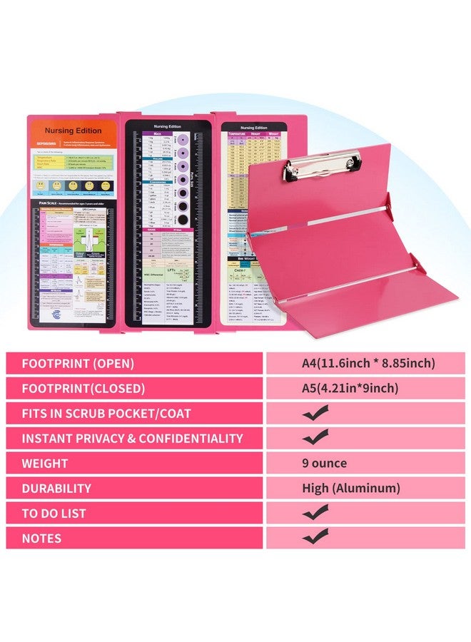 SC Printing World Nursing Clipboard with Nursing and Medical Edition Cheat Sheets 3 Layers Aluminum Foldable Nurse Clip Boards Notepad for Students, Nurses and Doctors (Pink) - Image 2