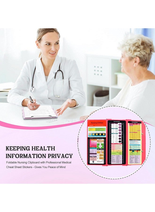SC Printing World Nursing Clipboard with Nursing and Medical Edition Cheat Sheets 3 Layers Aluminum Foldable Nurse Clip Boards Notepad for Students, Nurses and Doctors (Pink) - Image 5