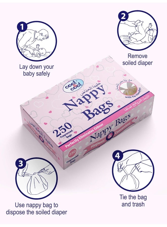 Cool & Cool Nappy Bags 250's- Mildly Scented Diaper Disposable Bags + Baby Oil -Enriched with Vitamin E and Grape Seed Oil, Gentle Hydration 100ml-Combo Pack - Image 4
