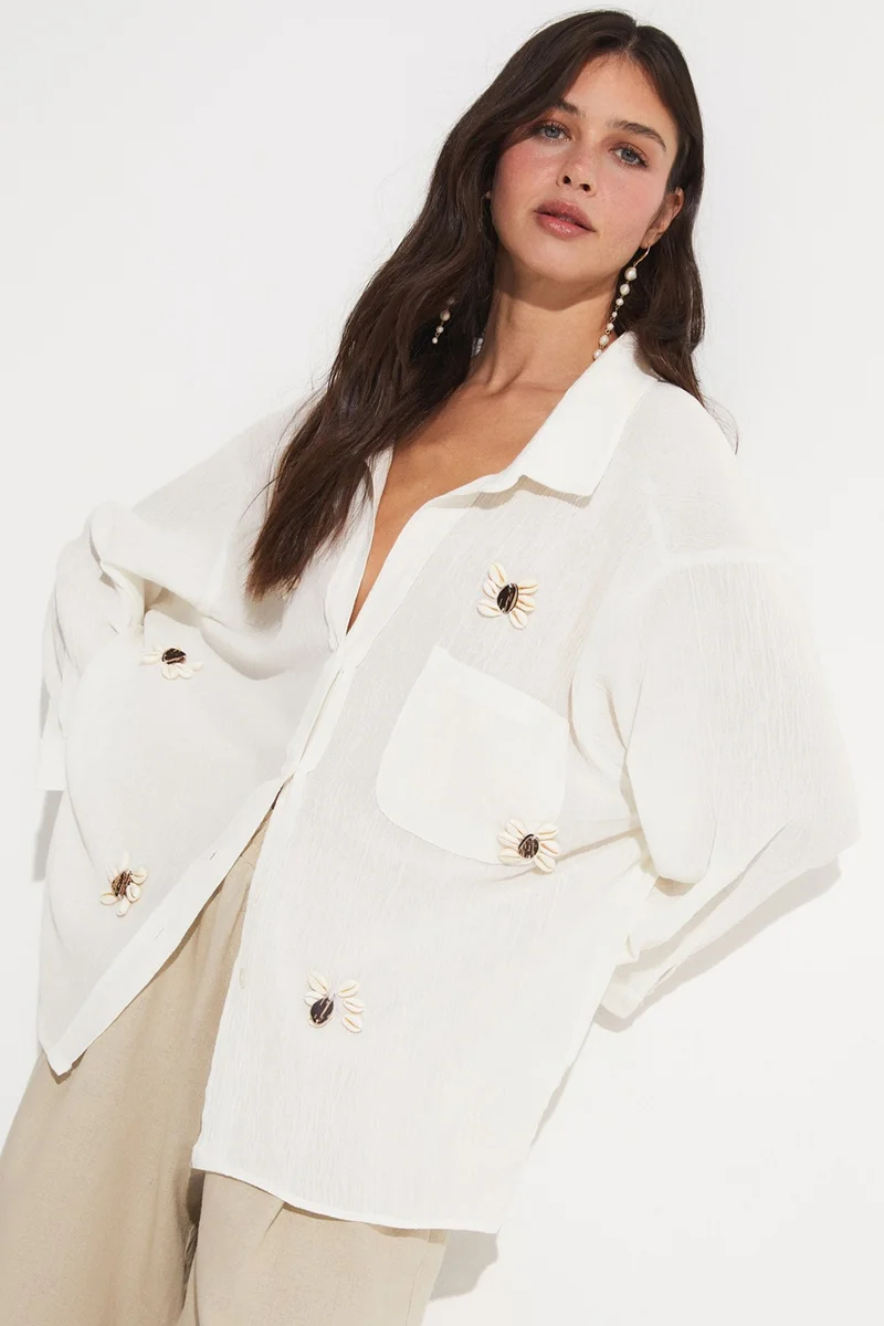 جون Embroidered Detailed Loose Cut Shirt