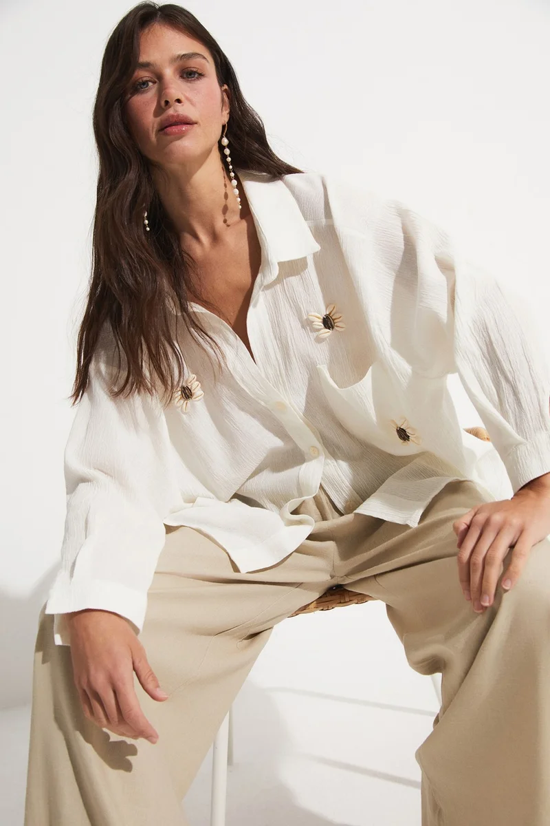 جون Embroidered Detailed Loose Cut Shirt